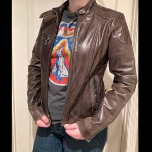 Brown leather Moto Jacket Laundry by Shelli Segal